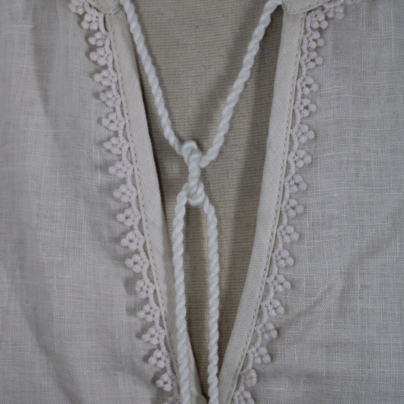 NWT Max Mara Weekend S Beige Linen/Jersey Tie Tassel Neck Peasant Boho Top - Picture 3 of 12